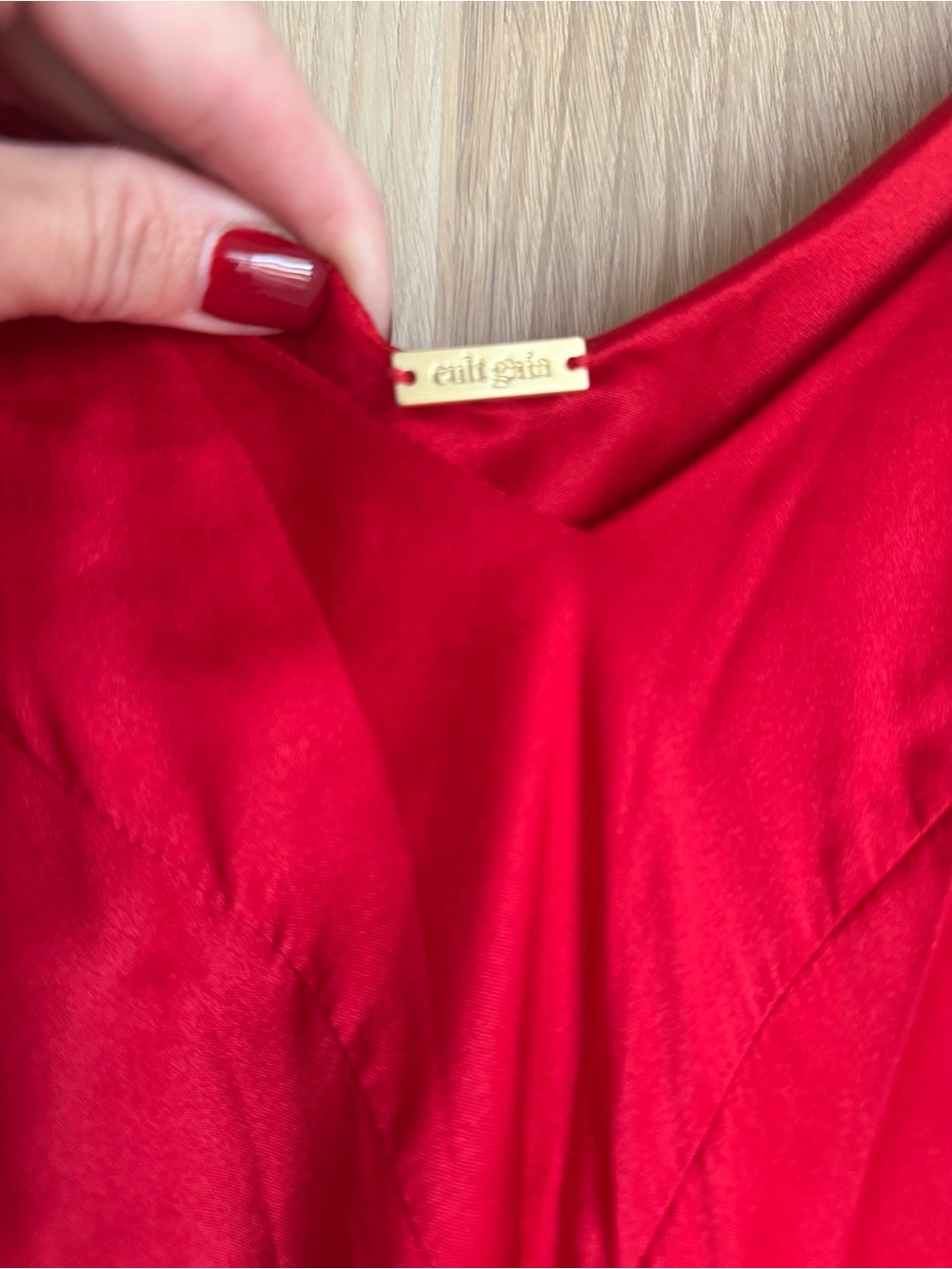 cult gaia Red 100% silk Slip Gown with Diagonal Seam - Picture 3 of 5